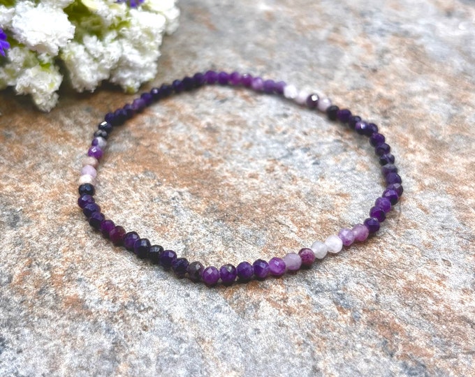 3mm Genuine Sugilite Crystal Bead Bracelet, Purple Gemstone, 7.5"
