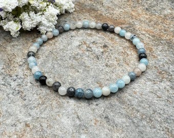 4mm Trolleite Crystal Bead Bracelet - Rare Vibrant Blue Stone Jewelry - 7.5" Unisex Stretch Bracelet