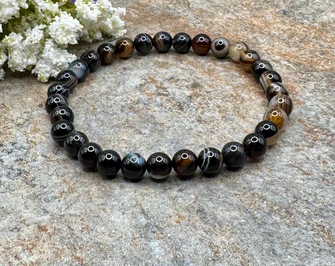 6mm Sardonyx Crystal Bead Bracelet – Unisex Statement Jewelry