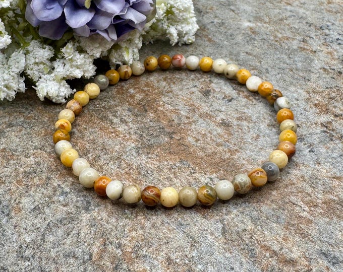 4mm Mexican Crazy Lace Agate Crystal Bead Stretch Bracelet, Vibrant Unisex Gemstone Jewelry 7.5”