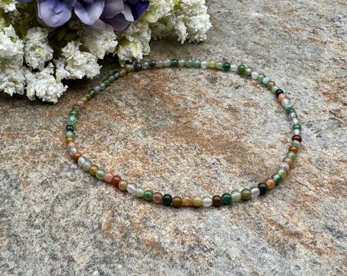 2mm Indian Agate Crystal Bead Stretch Bracelet, 7.5”,  Handmade Unisex Jewelry