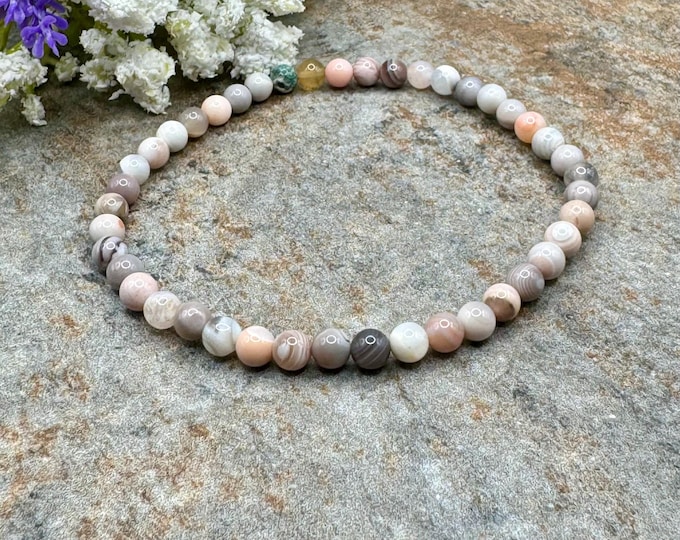 4mm Pink Botswana Agate Crystal Bead Bracelet - 7.5” Stretch Design - Unisex Gemstone Jewelry