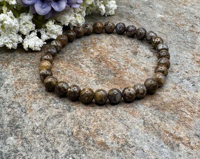 6mm Fire Lace Opal Beaded Stretch Bracelet – Stylish Unisex Design, 7.5”