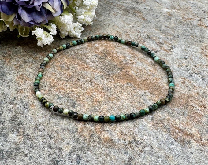 2mm African Turquoise Crystal Bead Stretch Bracelet, 7.5” Jasper Gemstone Jewelry