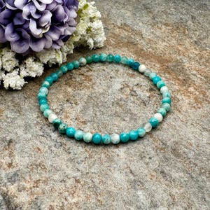 4mm Hemimorphite Crystal Bracelet - Translucent Blue Gemstone, (7.5")