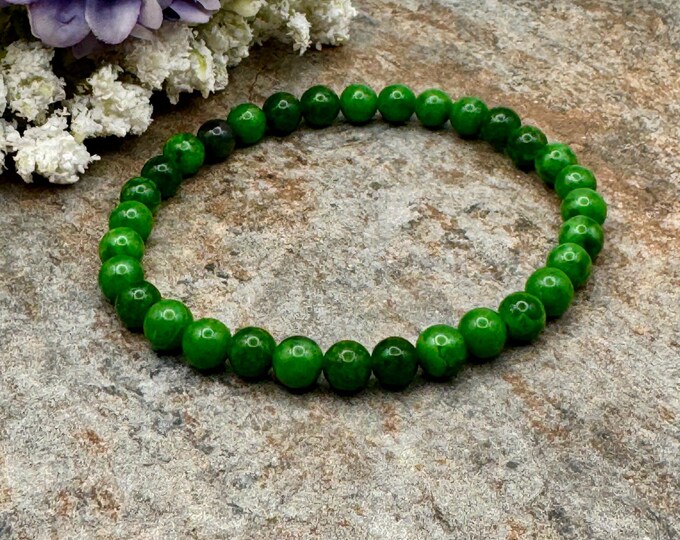 6mm Handmade Maw Sit Sit Crystal Bead  Bracelet – Green Gemstone Jewelry, 7.5"