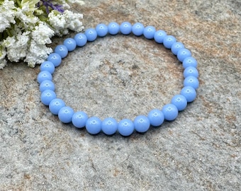 6mm Blue Aragonite Crystal Bracelet – Glows in the Dark, Stretch Jewelry, 7.5"