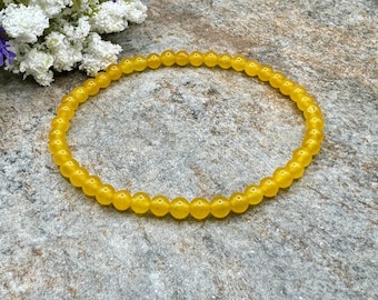 4mm Yellow Jade Crystal Bead Stretch Bracelet, 7.5”, Bright and Sunny Unisex Jewelry