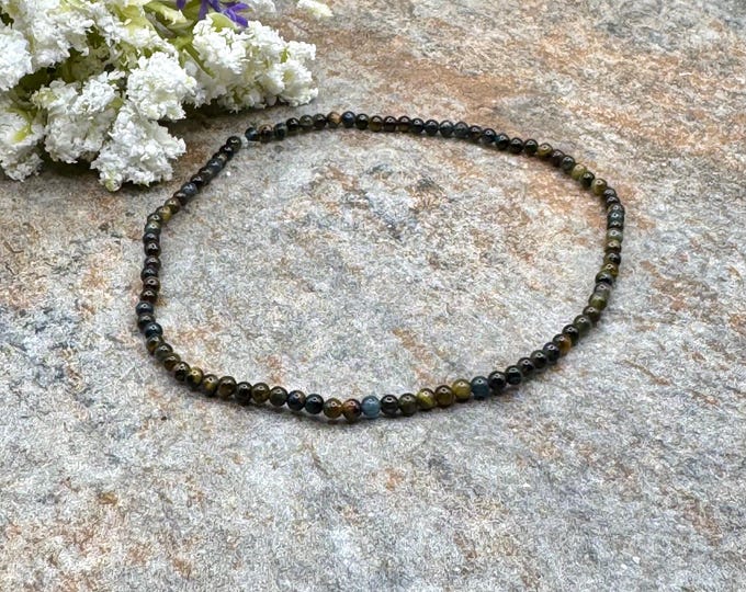 2mm Blue Tiger’s Eye Crystal Bead Stretch Bracelet, 7.5”, Sizable Unisex Jewelry