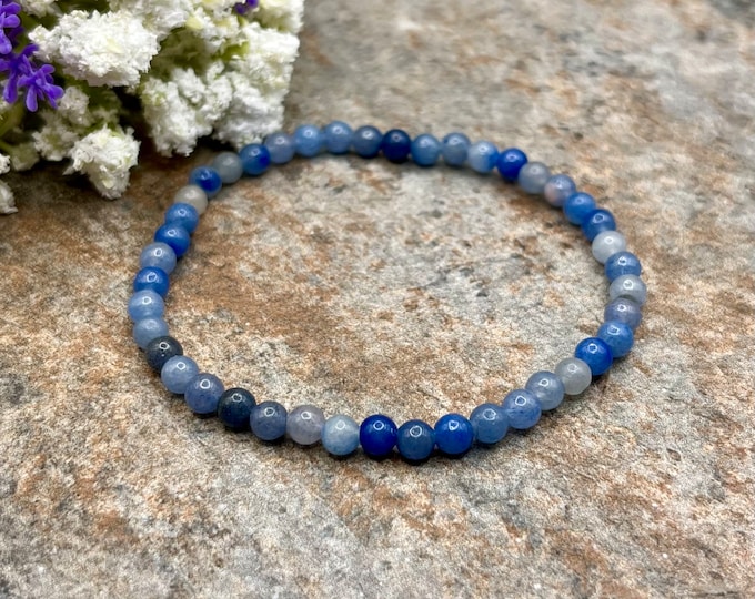 4mm Blue Aventurine Crystal Bead Stretch Bracelet, 7.5", Sizable Unisex Jewelry
