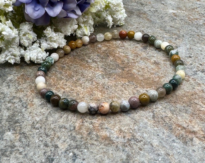 4mm Ocean Jasper Crystal Bracelet | Colorful Unisex Stretch Gemstone Jewelry | 7.5”