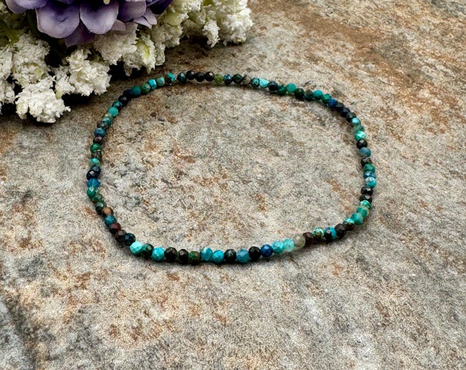 2mm Azurite Crystal Bead Stretch Bracelet, 7.5”, Sizable Faceted Jewelry