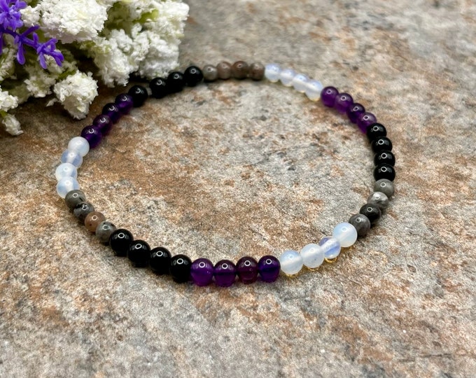 4mm Asexual Pride Crystal Bead Stretch Bracelet, 7.5", Handmade LGBTQ Ally Jewelry