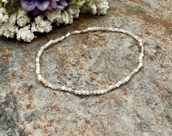 2mm Multicolor Moonstone Crystal Bead Stretch Bracelet, 7.5”, Sizable Unisex Jewelry