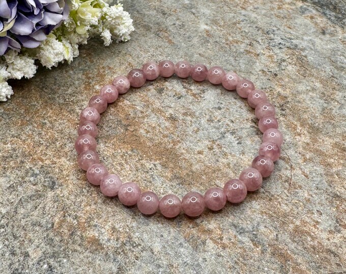 6mm Lavender Rose Quartz Bracelet - Handmade Beaded Stretch Bracelet - Unisex Sizable Jewelry, 7.5"
