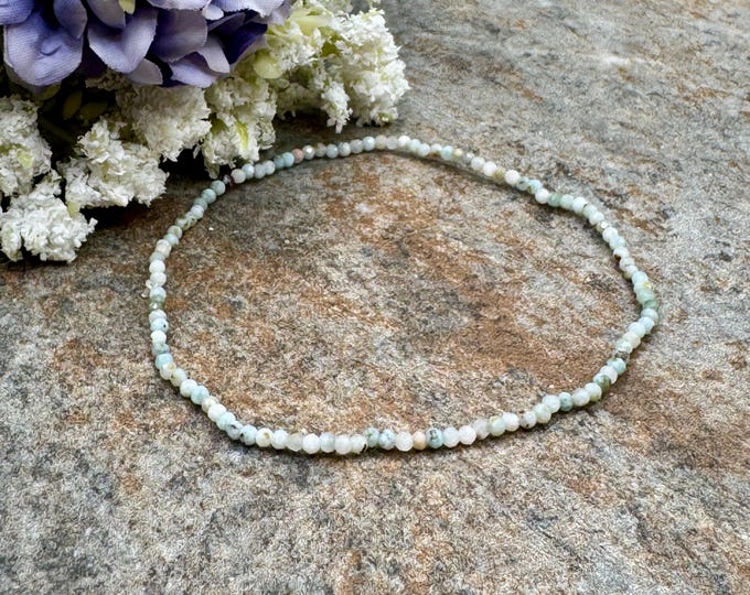 2mm Larimar Crystal Bead Stretch Bracelet - 7.5" - Unique Pale Blue Gemstone