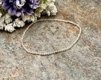 2mm Gold Rutile Crystal Bead Stretch Bracelet, 7.5 “, Faceted Gemstone Jewelry