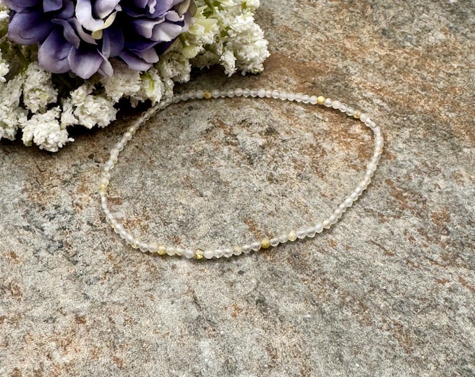 2mm Gold Rutile Crystal Bead Stretch Bracelet, 7.5 “, Faceted Gemstone Jewelry