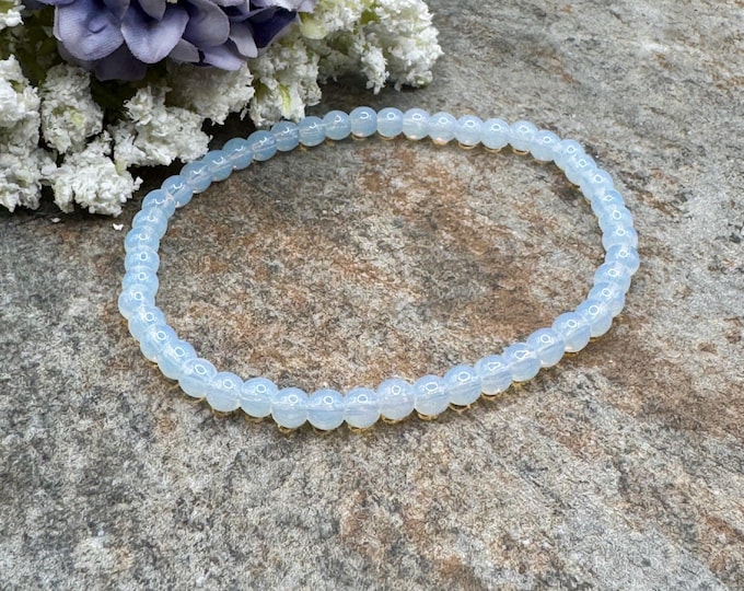4mm Opalite Crystal Bead Bracelet, Stretch Jewelry for Men and Women 7.5”, Manmade Gemstones