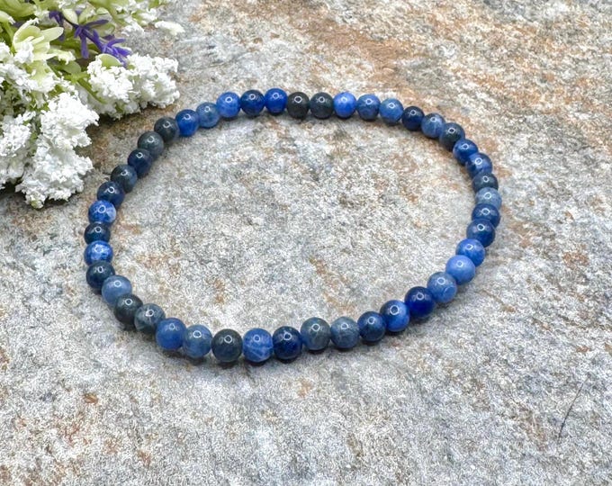 4mm Sodalite Crystal Bead Bracelet: Blue Gemstone Stretch Bracelet