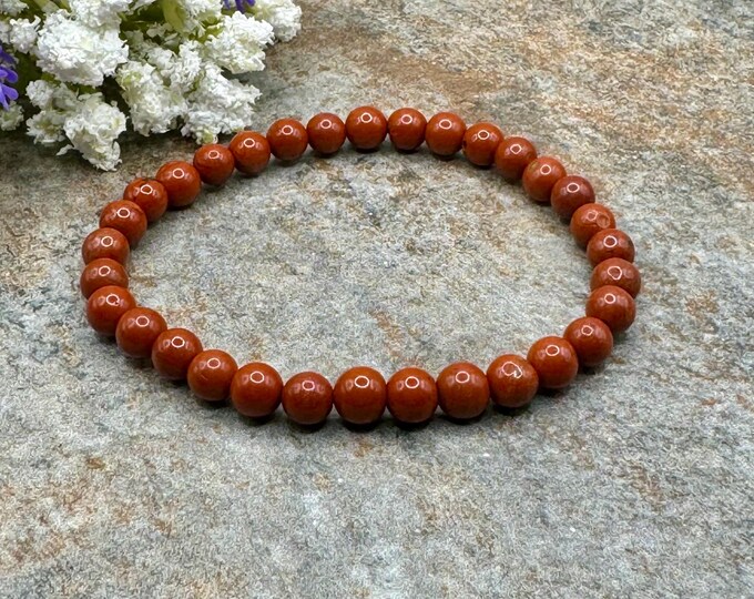 6mm Red Jasper Crystal Bead Stretch Bracelet - Natural Beaded Gemstones, 7.5”, Unisex Jewelry