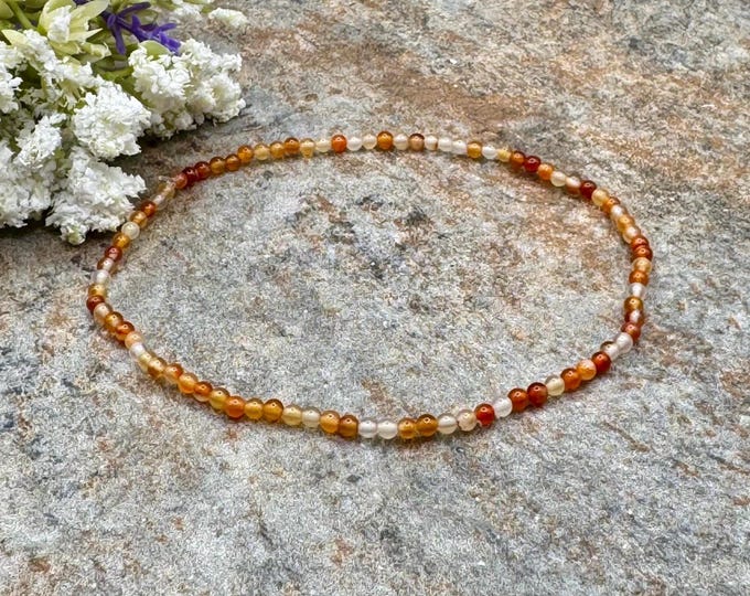 2mm Carnelian Crystal Bead Stretch Bracelet, 7.5", Sizable Gemstone Jewelry