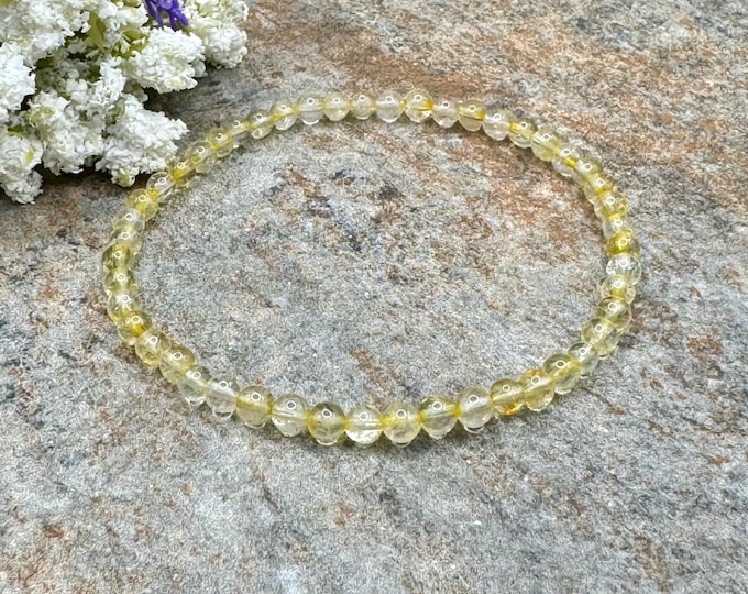 4mm Citrine Crystal Bead Stretch Bracelet, 7.5", Siazable Unisex Jewelry