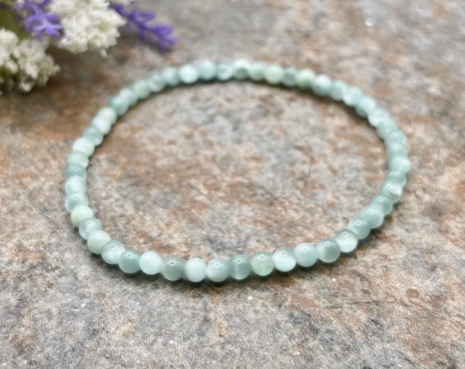 4mm Green Moonstone Crystal Bead Stretch Bracelet, 7.5 “, Green Gemstone Jewelry