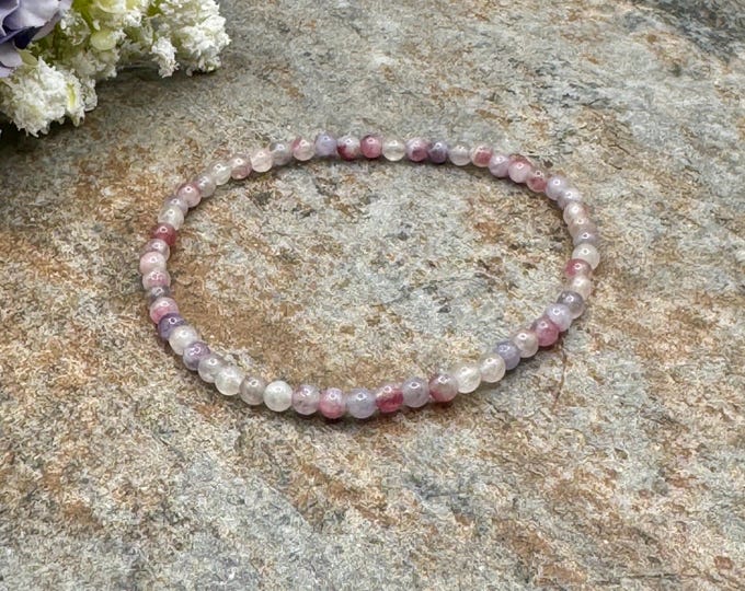 3mm Unicorn Stone Crystal Bead Bracelet – Pink and Purple Pegmatite, 7.5”