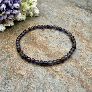 4mm Iolite Crystal Bead Stretch Bracelet, 7.5” Indigo Blue Gemstones