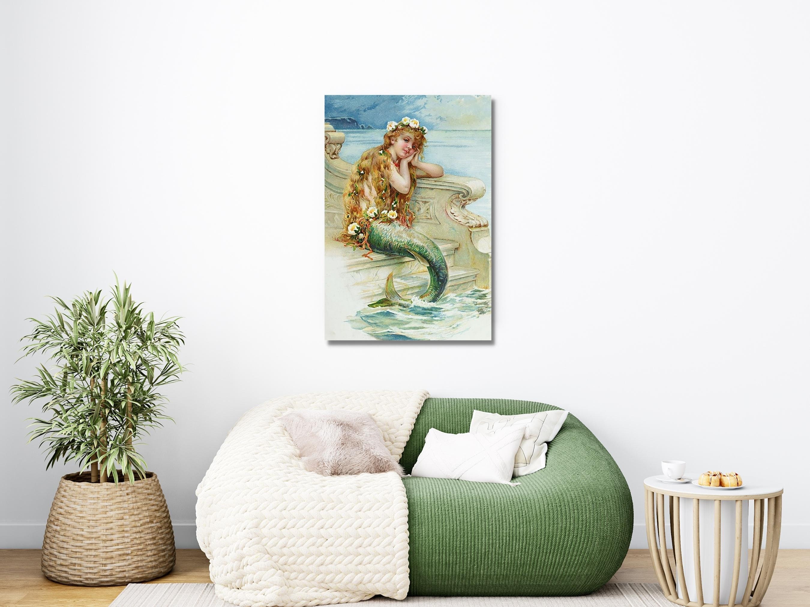 Antique Mermaid Painting Art Print Vintage Mermaid Wall Art Etsy