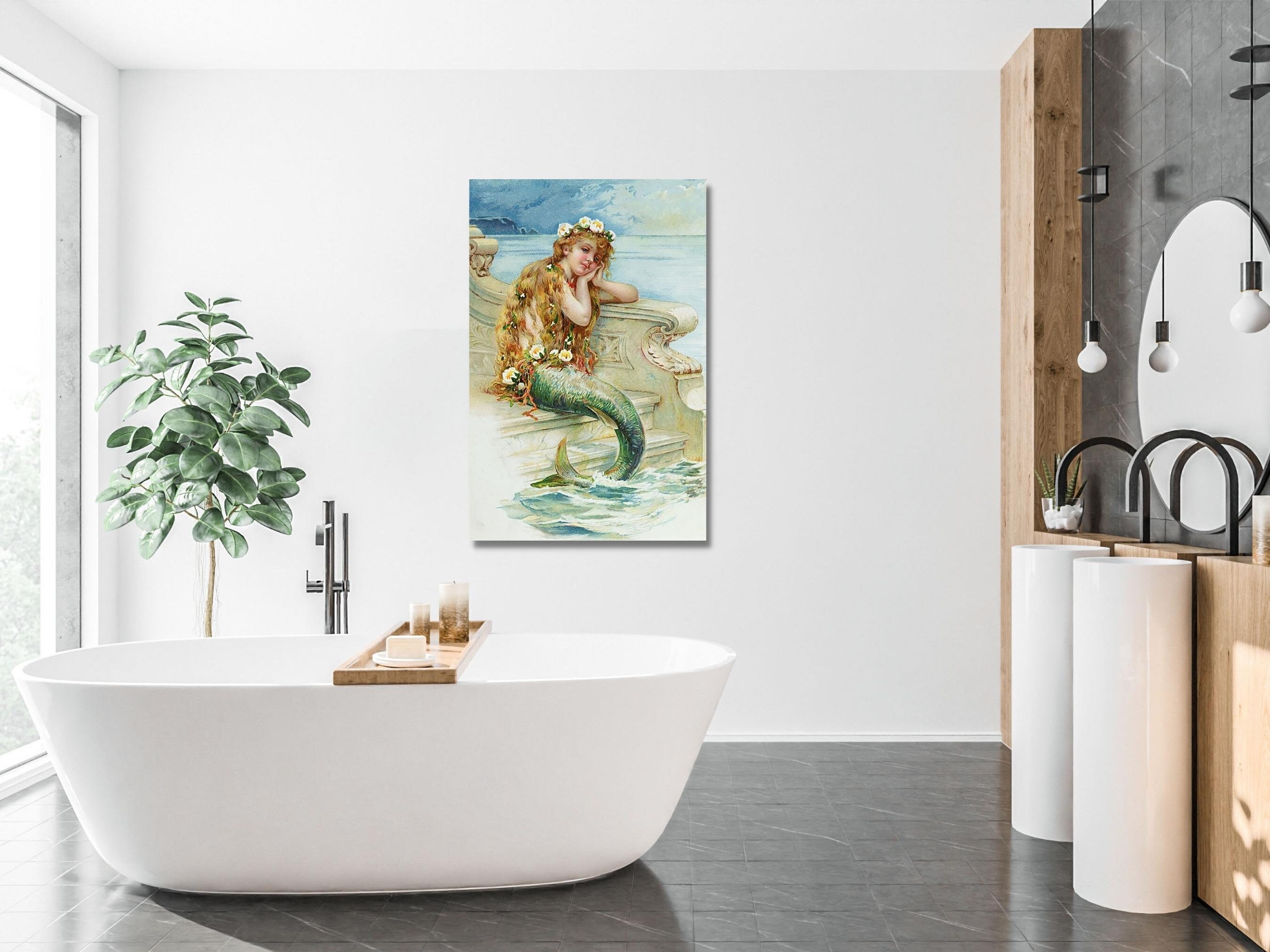 Antique Mermaid Painting Art Print Vintage Mermaid Wall Art Etsy