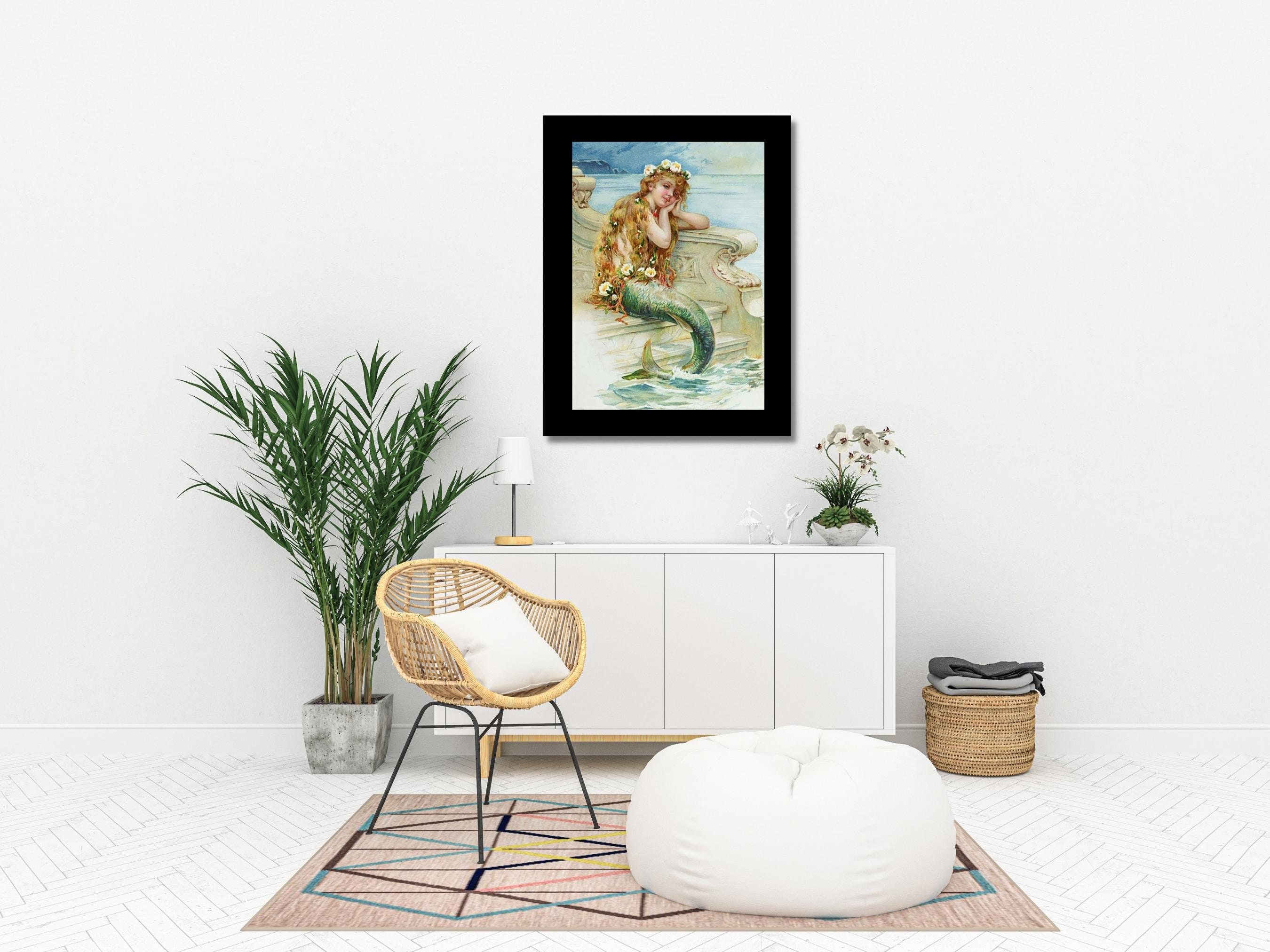 Antique Mermaid Painting Art Print Vintage Mermaid Wall Art Etsy