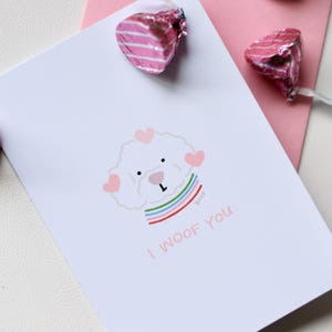 Cute Poodle &quot;I Woof You&quot; Card // Valentine&#39;s Day Card / Everyday Card for Dog Mom Card for Dog Lover Gift Idea
