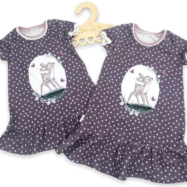 Trägerkleid kurzärmlige Kleider handgenäht Schummel 92, 110 Beere Bambi Paul & Clara Bella Reh lila Geschwisteroutfit