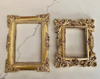 Read description. Smaller frames.Set of two gold ornate resin frames. Photography props styling flat lays wedding part crafts gift decor