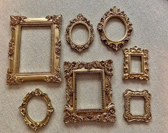 Read description.Smaller frames.Handmade antique style resin frames.7 pieces Gold. Photography props  flat lay crafts wedding decor access