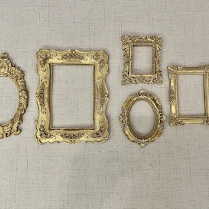 READ DESCRIPTION. Frames only. Set of 5  Handmade antique style gold resin frames.