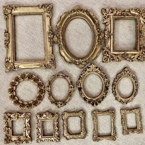 Read description frames only.Smaller frames. 12 antique style handmade resin frames.Gold  gifts flat lay photography props frames crafting