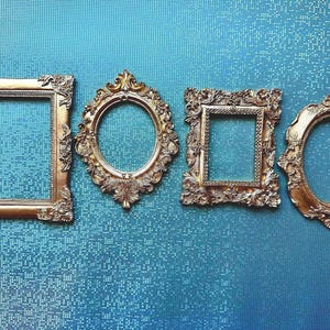 Read description.Frames only  Set of four handmade gold frames. resin. photography wedding flat lay ornate