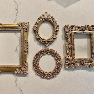 Read description smaller frames only 4piece  antique style handmade open back gold frames. Resin. Wedding photography styling flat lay craft