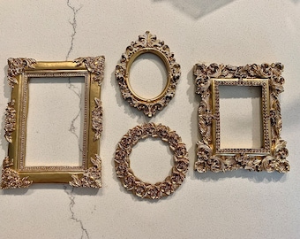 Read description smaller frames. Four piece  antique style handmade open back gold frames. Resin. Wedding photography styling flat lay craft