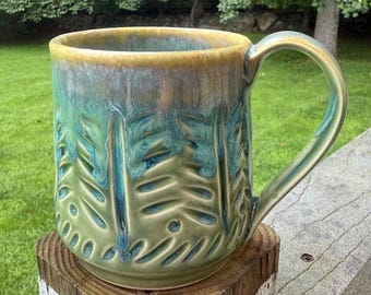 14 Oz Hand-carved Coffee Mug