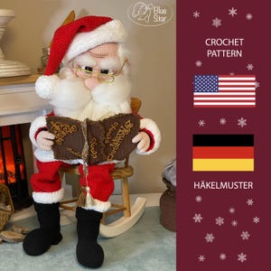 Papá Noel con un libro • Patrón PDF de amigurumi - Versiones en inglés y alemán
