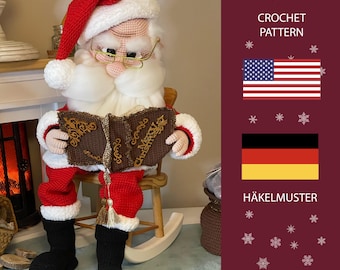 Santa with Book • Amigurumi Crochet Pattern PDF • English + German