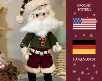 Santa with Bell • Amigurumi Crochet Pattern PDF • English + German