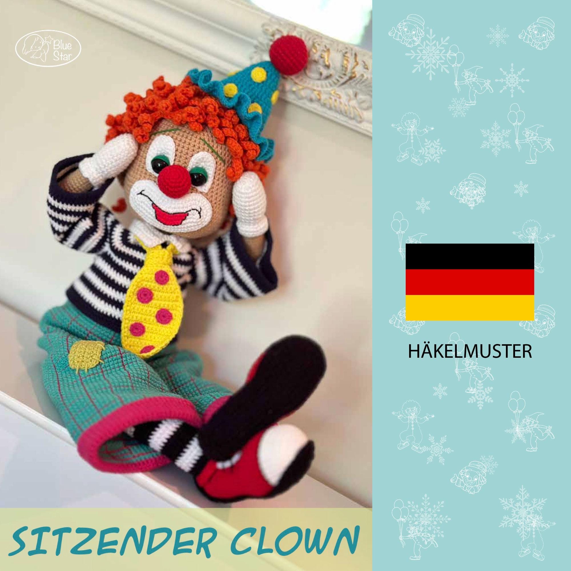 37 Clown Crochet Patterns to Add Color, Character, and Circus Charm 13 Sitting Clown Deutsche Version