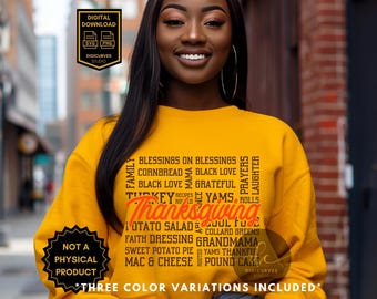 Black Thanksgiving Word Cloud Digital Download | African American Family Thanksgiving SVG PNG | Soul Food, Faith & Gratitude | Sublimation