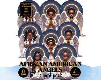 African American Angels Clipart: Praying Children Angels | Sublimation | Christmas Angels | Digital Download for Cards, Christian Crafts