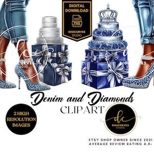 Denim & Diamonds PNG | High Heels Clipart | Sublimation | Black Woman Clipart | Glam Heels | African American Woman PNG | Fashion Heels